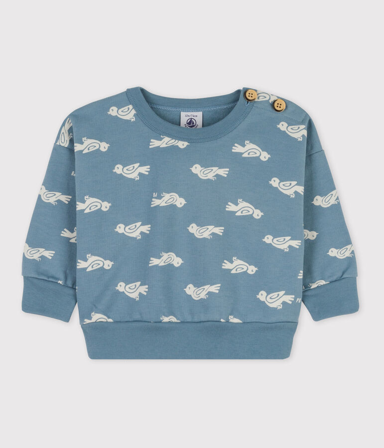 Babies' Bird Patterned Cotton Sweatshirt blue/white