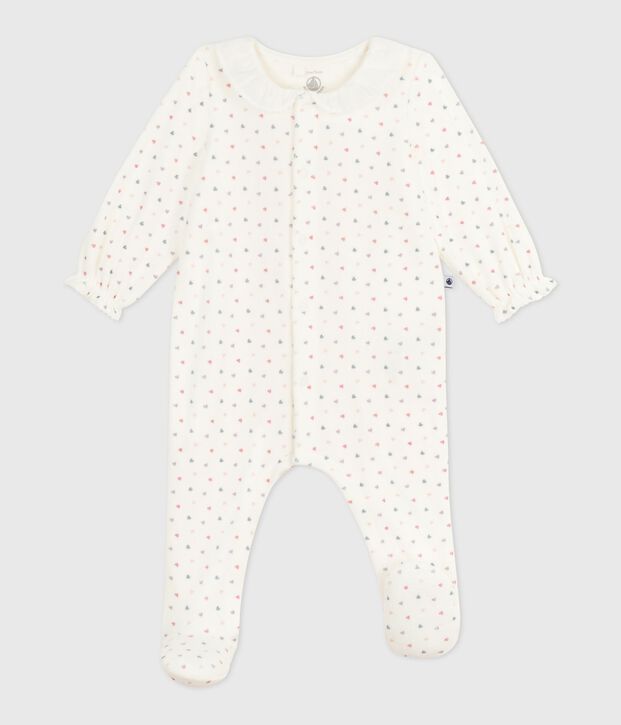 Babies' heart-print velour pyjama suit with a collar white/multicolor