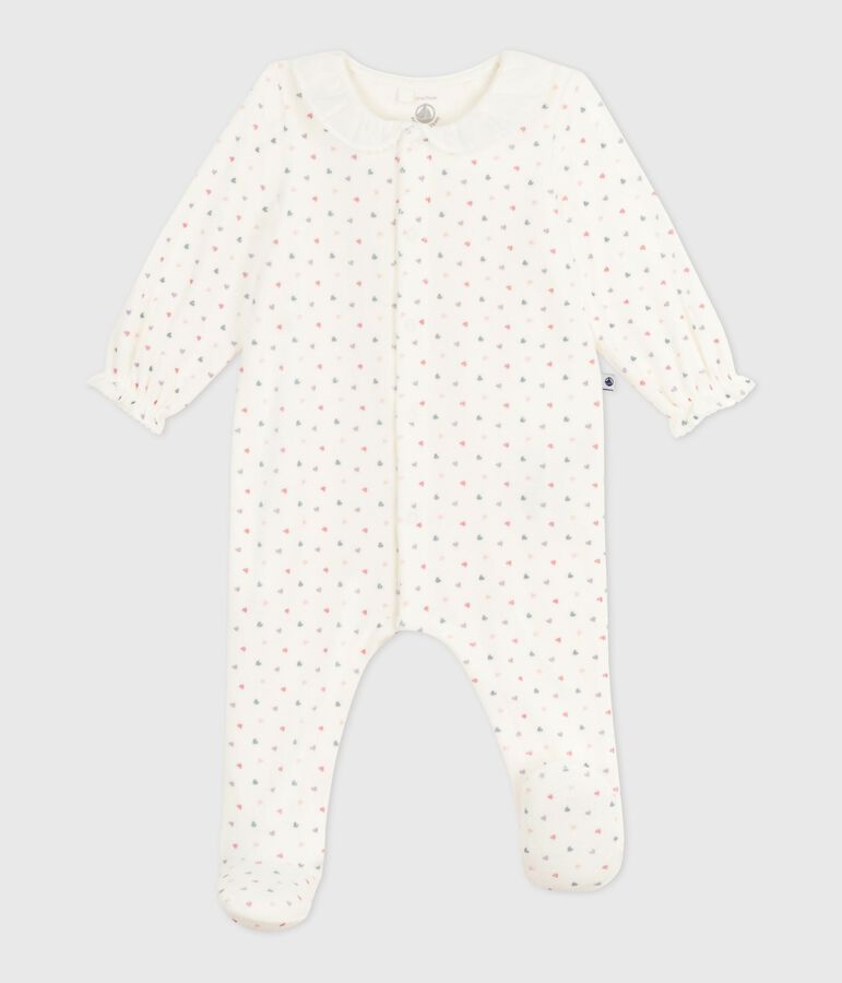 Babies' heart-print velour pyjama suit with a collar white/multicolor