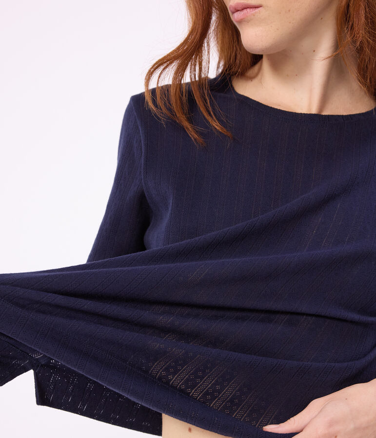 Women's short-sleeved openwork cotton pyjamas blue