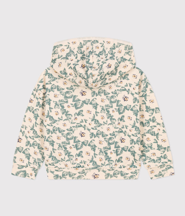 Girls' fleece hoodie Ecru/blue/multicolor