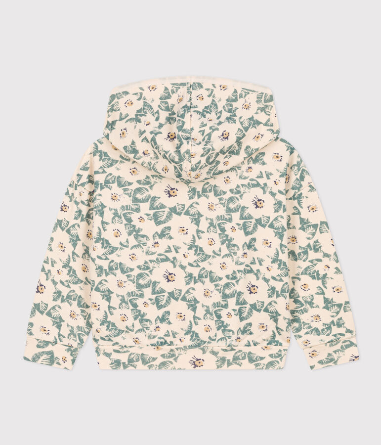 Girls' fleece hoodie Ecru/blue/multicolor