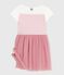 Children's short-sleeved cotton and tulle dress MARSHMALLOW white/CHARME pink