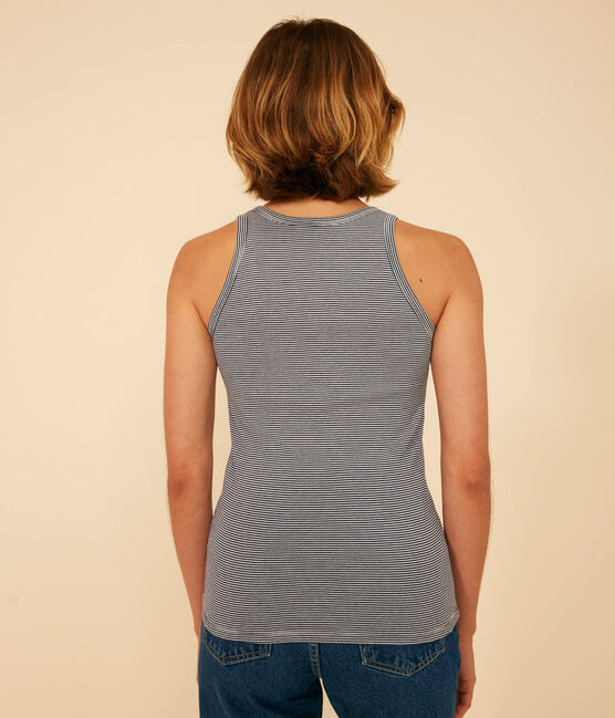 Women's Iconic Stripy Cotton Vest Top SMOKING blue/MARSHMALLOW white