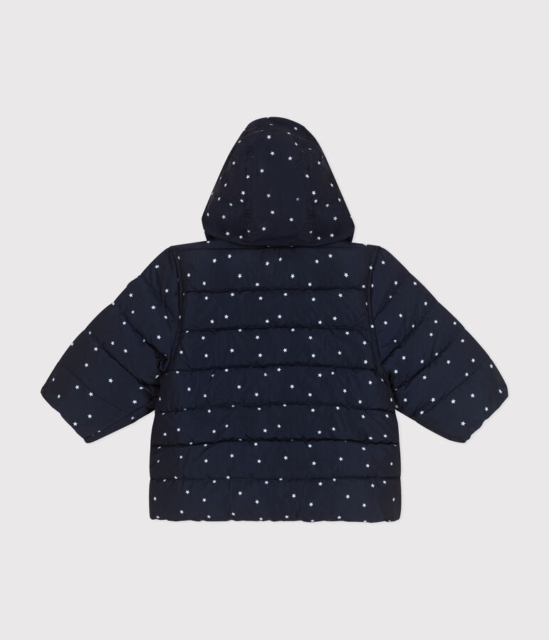 Babies' printed puffer jacket with a retractable hood SMOKING blue/MARSHMALLOW white