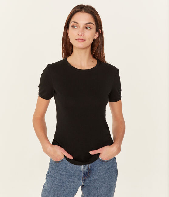 Women's short-sleeved plain t-shirt NOIR black
