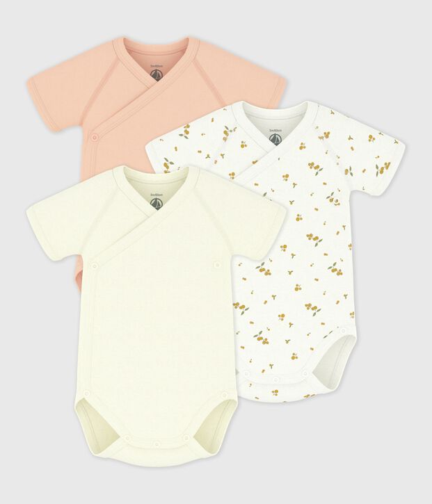 Pack of babies' short-sleeved printed cotton wrapover bodies multicolor