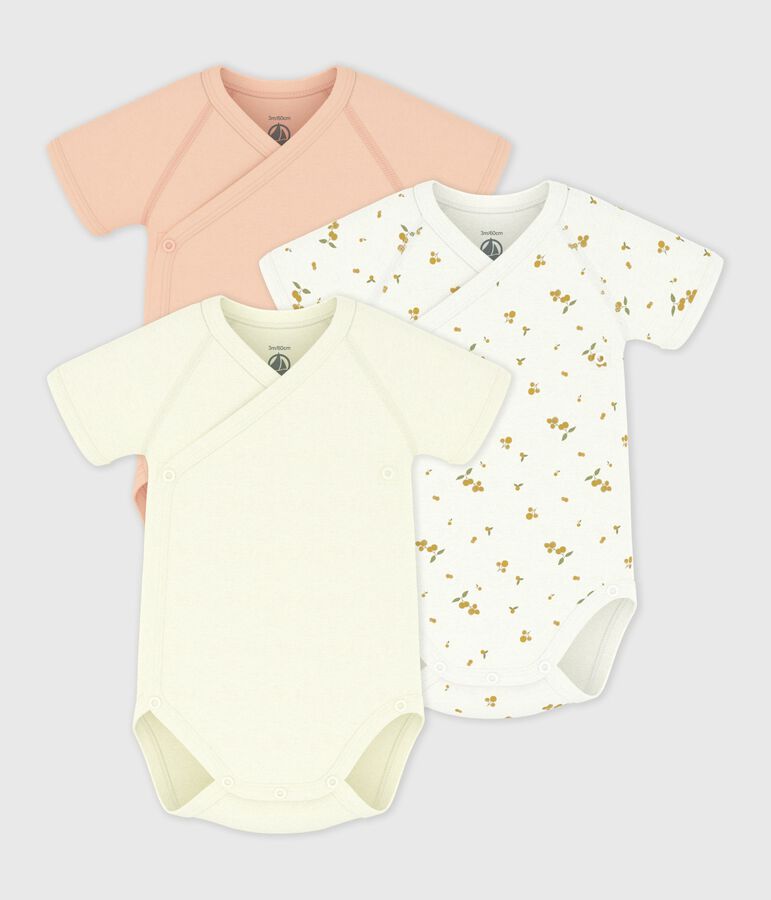 Pack of babies' short-sleeved printed cotton wrapover bodies variante 1