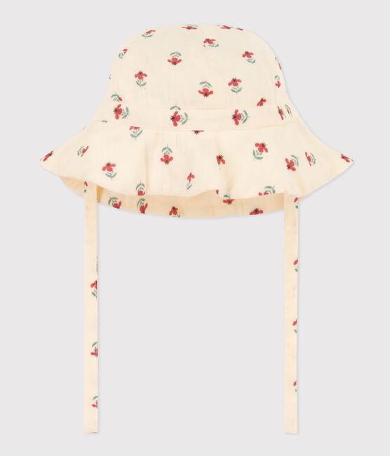 Babies' Floral Cotton Gauze Sun Hat AVALANCHE white/MULTICO