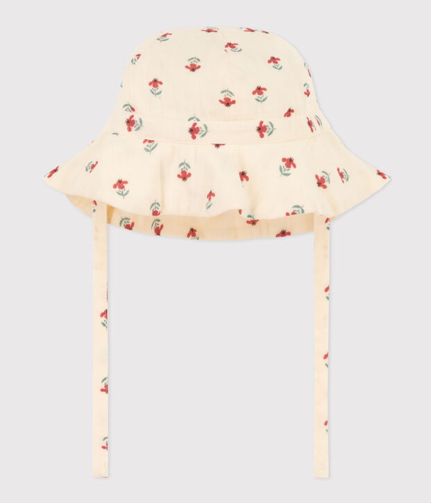 Babies' Floral Cotton Gauze Sun Hat Ecru/multicolor
