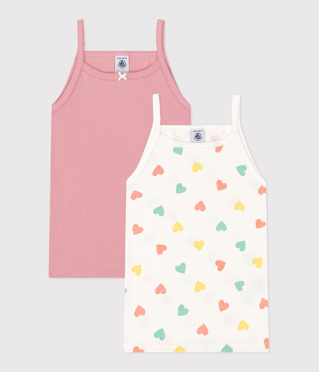 Pack of 2 children's cotton tank tops with hearts multicolor