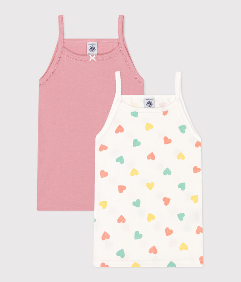 Pack of 2 children's cotton tank tops with hearts multicolor