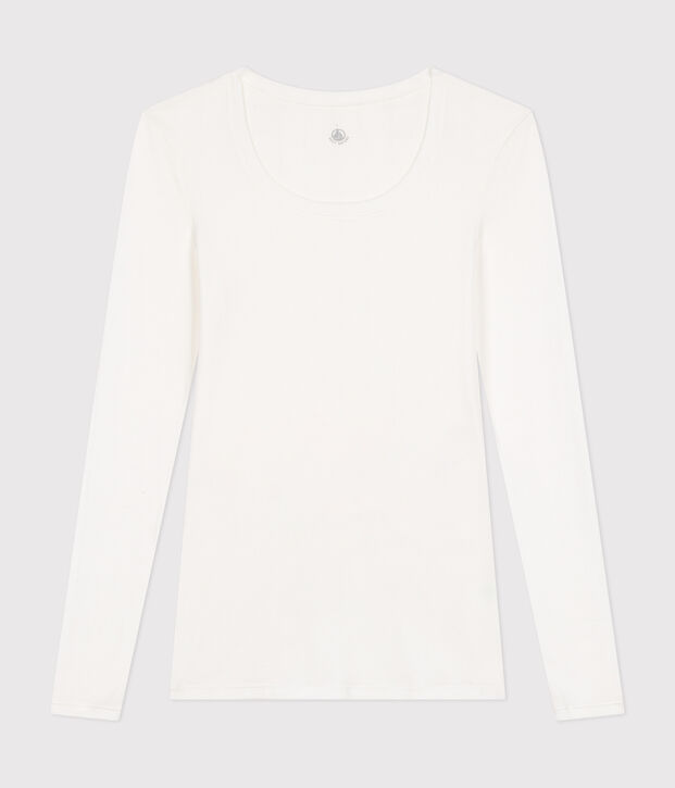 Women's long-sleeved dancer neck T-shirt white