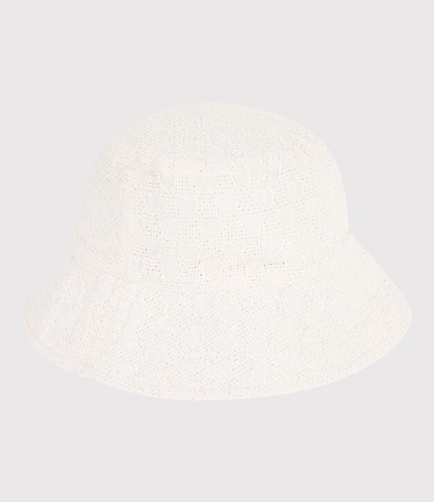 Children's wide brimmed floppy sun hat in poplin and broderie anglaise white