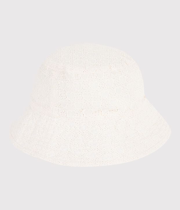 Children's wide brimmed floppy sun hat in poplin and broderie anglaise white