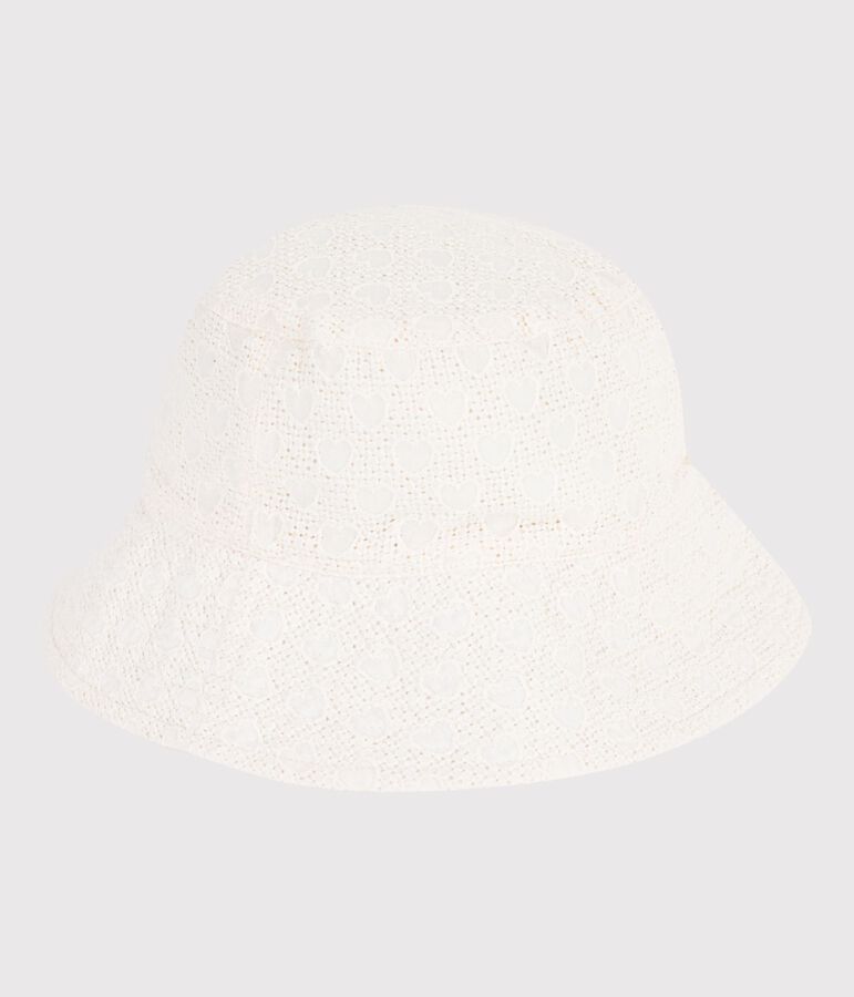 Children's wide brimmed floppy sun hat in poplin and broderie anglaise white