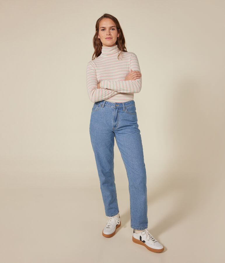 Women's Iconic roll neck cotton T-shirt Ecru/multicolor