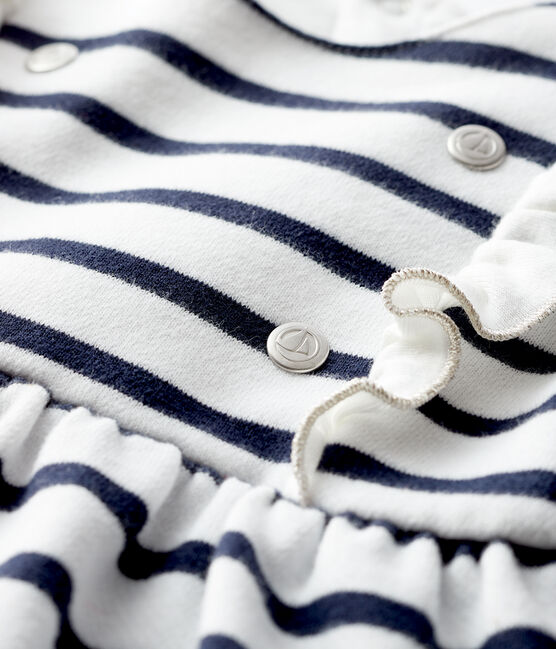 Baby girl's long-sleeved dress MARSHMALLOW white/SMOKING blue