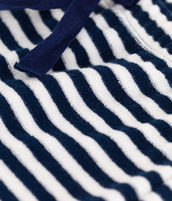 Babies' Striped Brushed Terry Towelling Trousers MEDIEVAL blue/MARSHMALLOW white