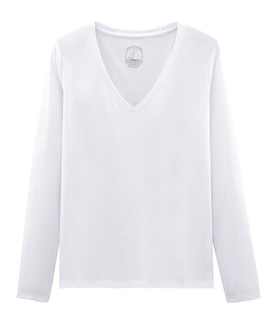 Women's Long-Sleeved Sea Island Cotton T-Shirt ECUME white
