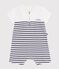 Babies' short stripy cotton playsuit with a sailor collar MARSHMALLOW blue/SOIR