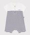 Babies' short stripy cotton playsuit with a sailor collar blue/blue