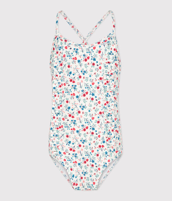 Children's one-piece floral swimsuit MARSHMALLOW white/MULTICO white
