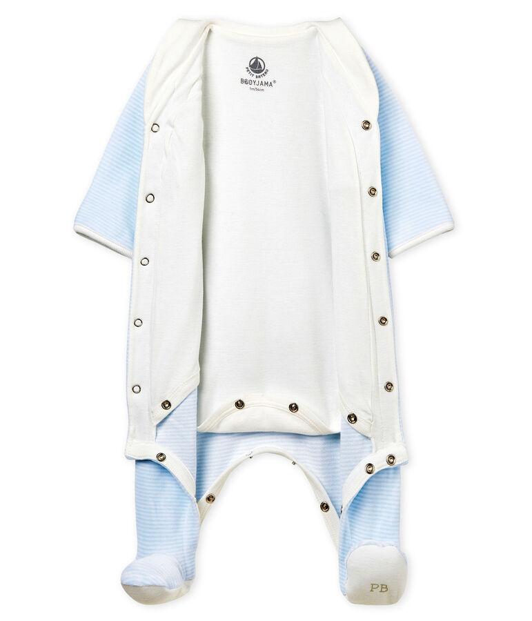 Baby boys' pinstriped velour bodyjama blue/white