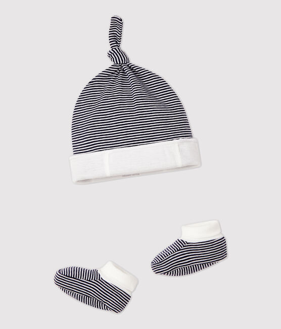 Babies' Stripy Organic Cotton Bonnet and Bootees Set variante 1