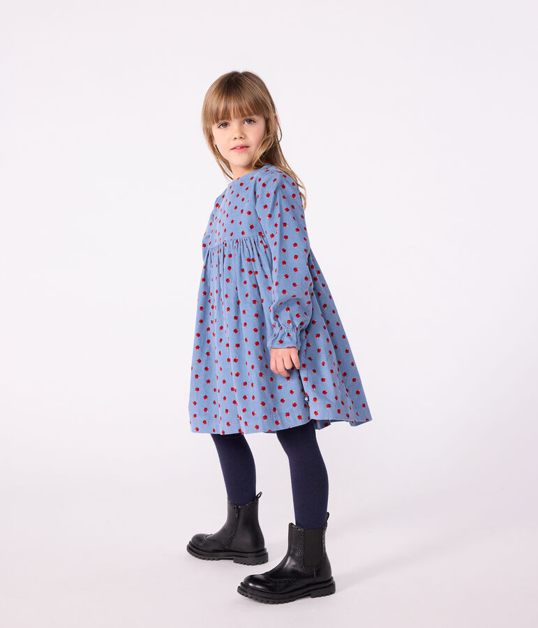 Children's long-sleeved printed corduroy dress blue/multicolor
