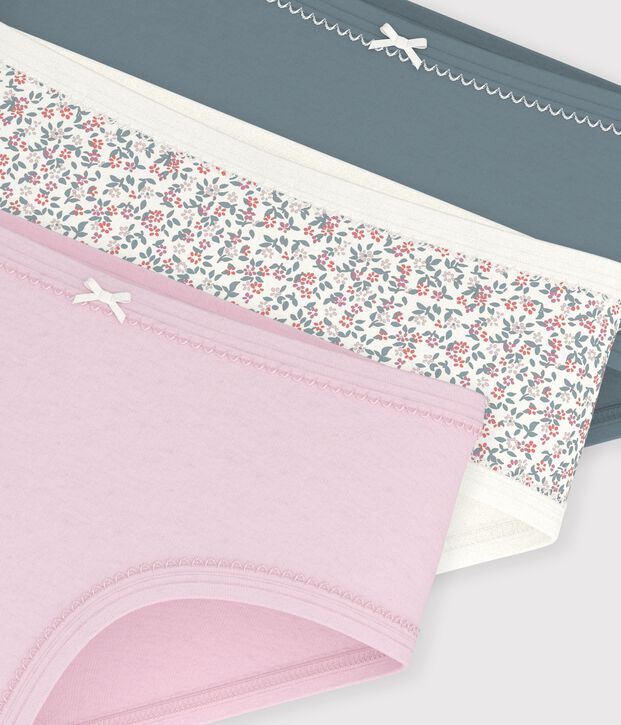 Pack of children's high-waisted cotton pants with a flower pattern multicolor