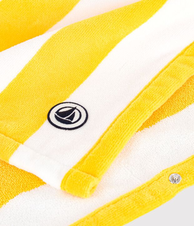 Children's stripy cotton terry bath poncho yellow/white
