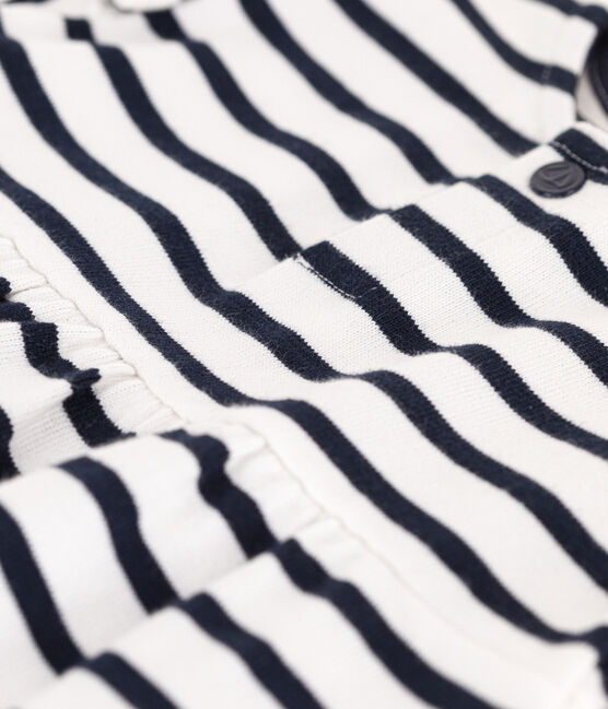 Babies' Long-Sleeved Thick Stripy Jersey Breton Dress MARSHMALLOW white/SMOKING blue
