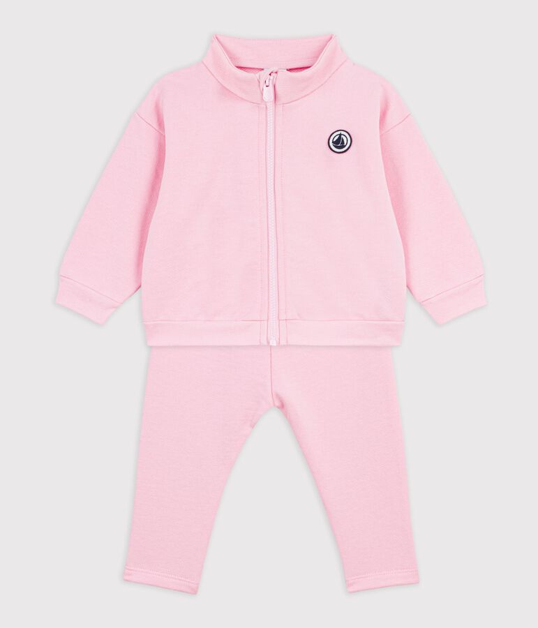 Babies' sweatshirt and trousers set in plain cotton pink