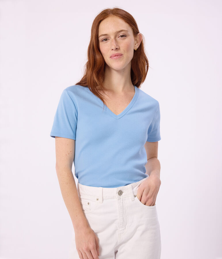 Women's short-sleeved plain cotton T-shirt blue