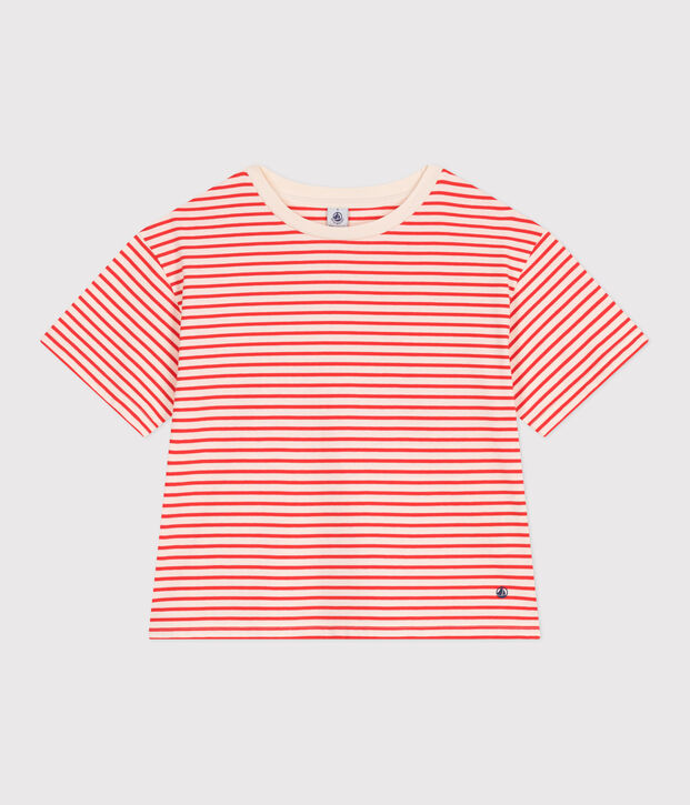 The Boxy stripy cotton T-Shirt for women red/red
