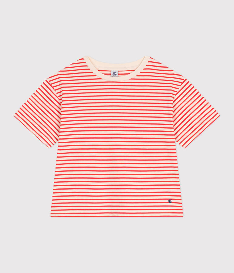The Boxy stripy cotton T-Shirt for women Ecru/red