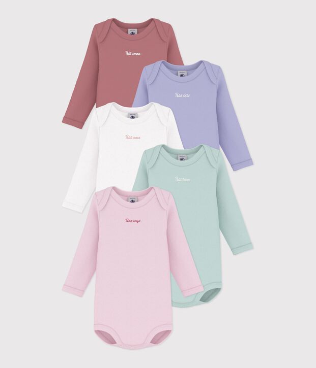 Pack of plain cotton long-sleeved bodies for babies multicolor