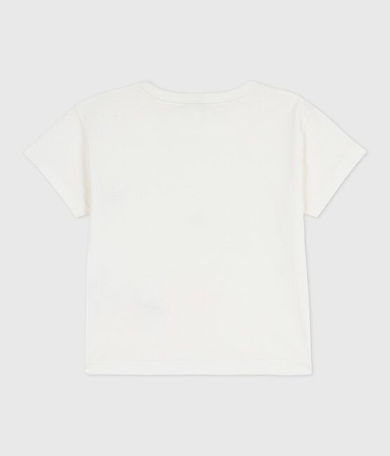 Babies' short-sleeved plain cotton T-shirt MARSHMALLOW white