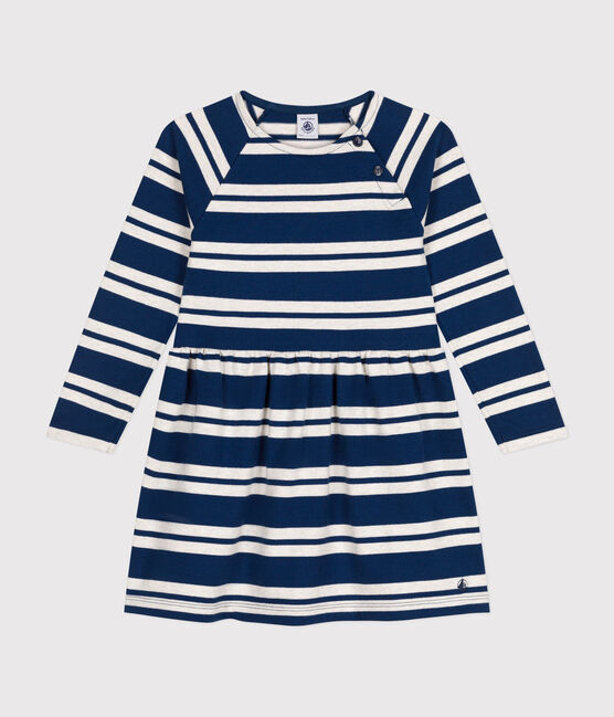 Girls' long-sleeved dress in thick cotton MEDIEVAL blue/MONTELIMAR