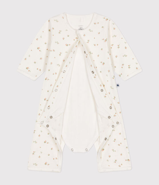 Babies' footless cotton bodyjama MARSHMALLOW white/MULTICO white