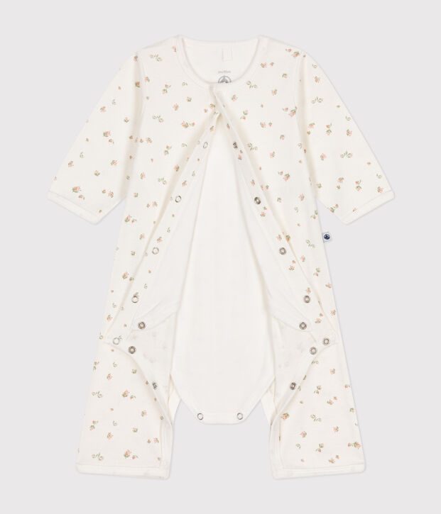 Babies' footless cotton bodyjama white/multicolor
