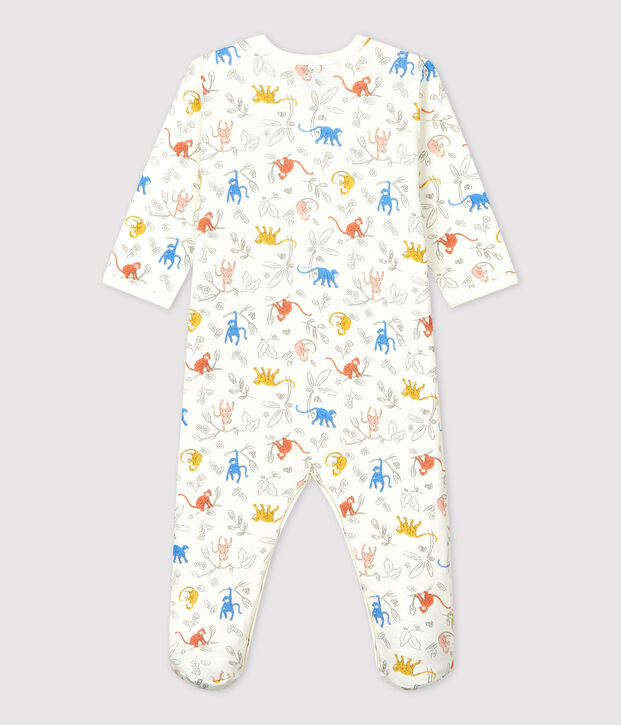 Babies' Monkey Themed Organic Cotton Sleepsuit white/multicolor