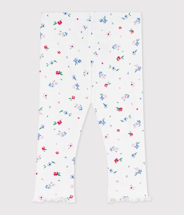 Babies' floral print cotton leggings white/multicolor
