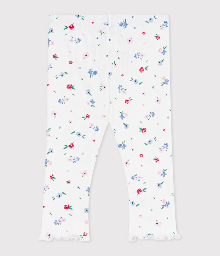 Babies' floral print cotton leggings MARSHMALLOW white/MULTICO white