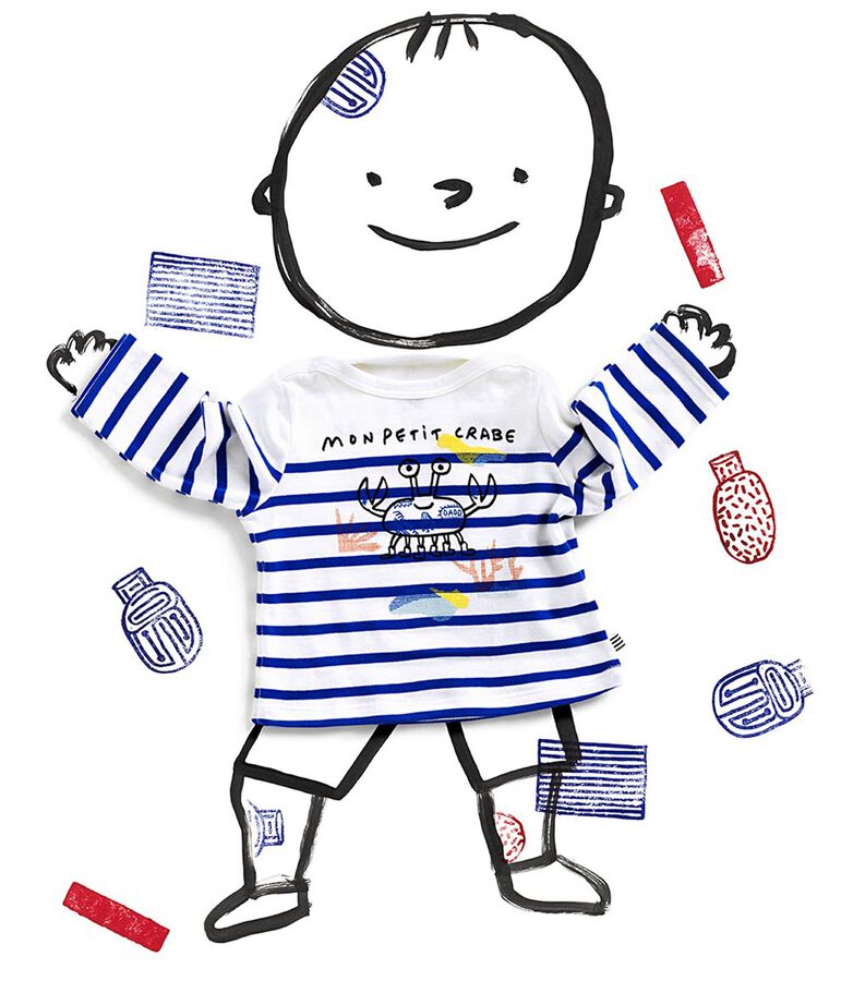 Serge Bloch baby boys'/girls' Breton top MARSHMALLOW white/PERSE blue