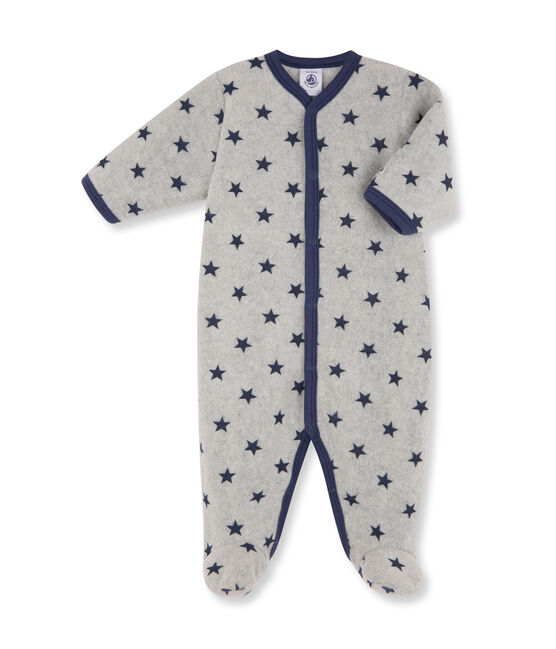 Baby boy's printed warm fleece coveralls SUBWAY grey/LOGO blue