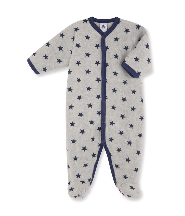 Baby boy's printed warm fleece coveralls grey/blue