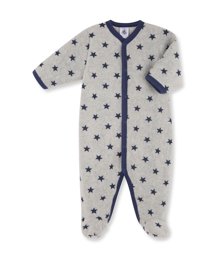 Baby boy's printed warm fleece coveralls grey/blue