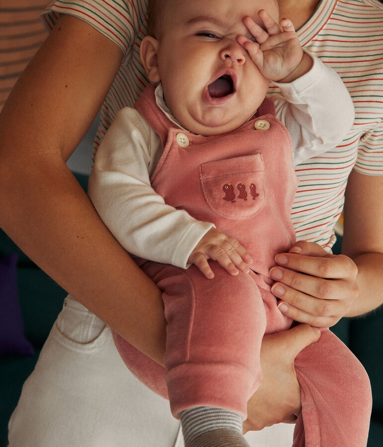 Babies' velour dungaree set pink